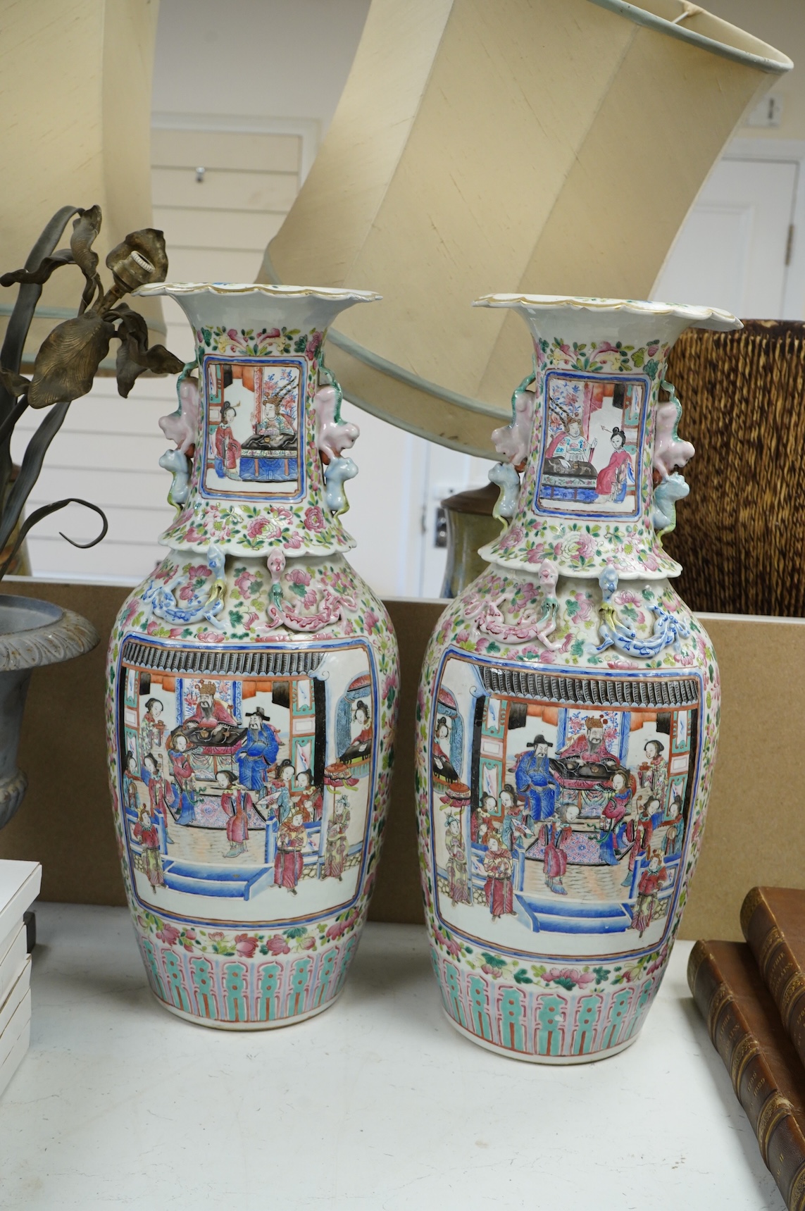A large pair of 19th century Chinese famille rose vases, 61cm